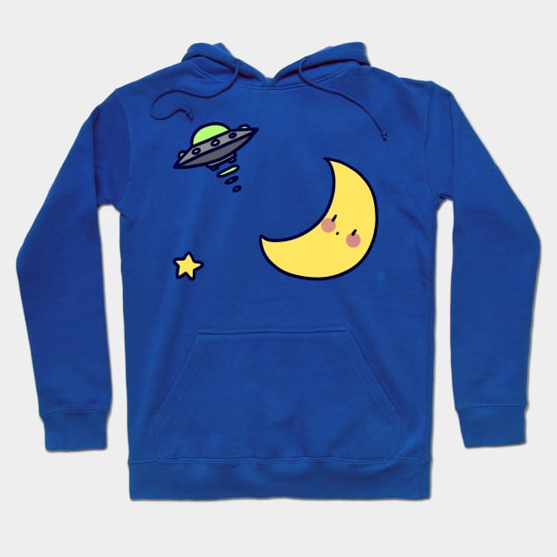 Moon and UFO Hoodie by saradaboru